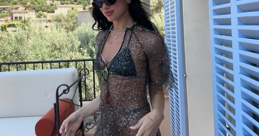 Dua Lipa Shines in Sheer Sparkle on Summer Getaway
